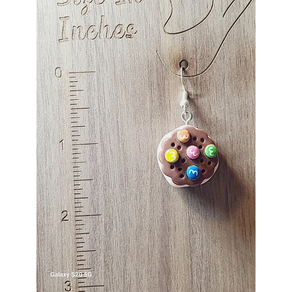 Handmade Chocolate Candy Cookie Sandwich Drop Earrings Pink Cream Resin Food